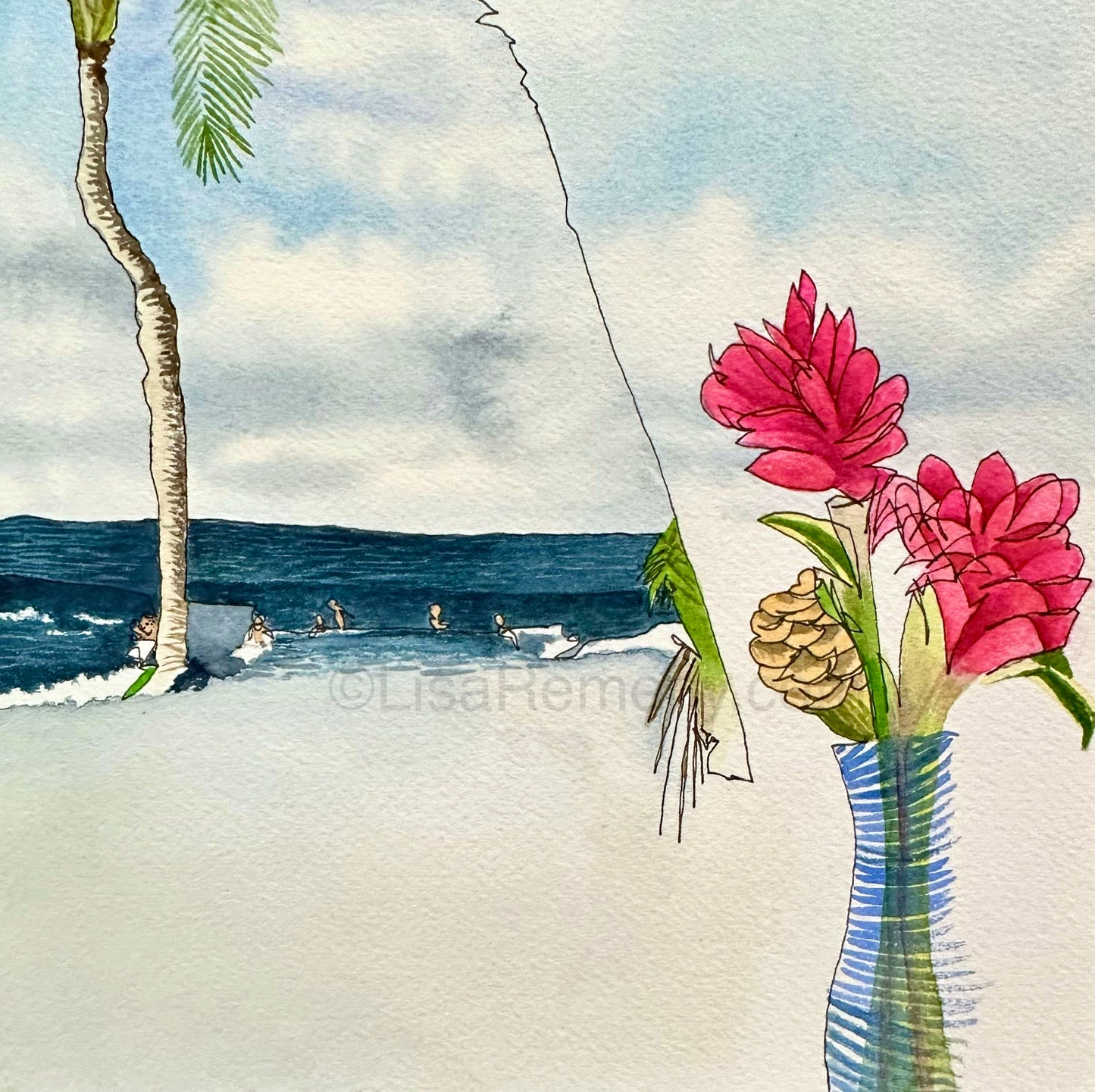 Watercolor & ink on Paper - Still Life at Poipu, Kaua'i, Hawai'i