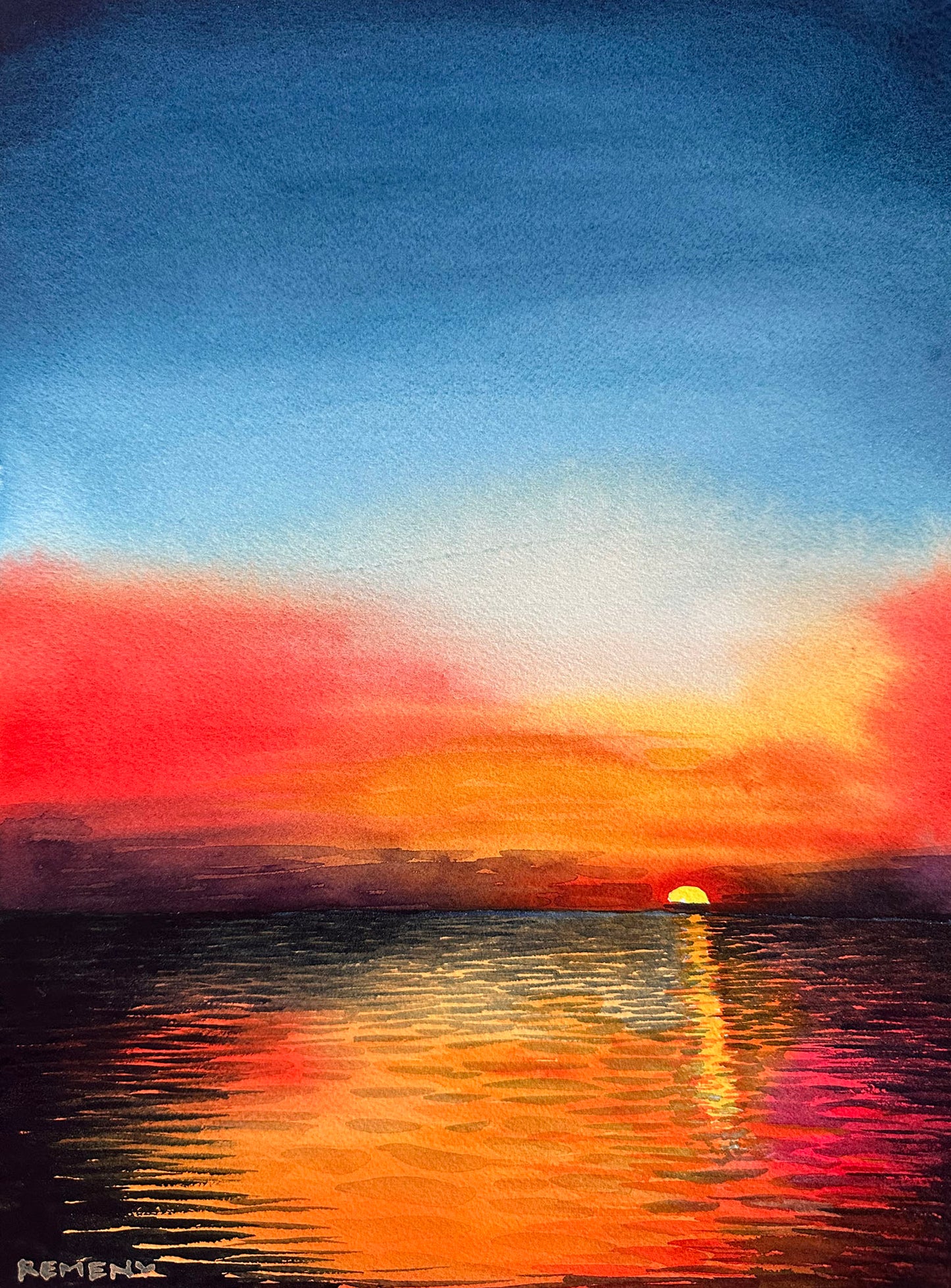 Watercolor on Paper - Sunrise on the Bay