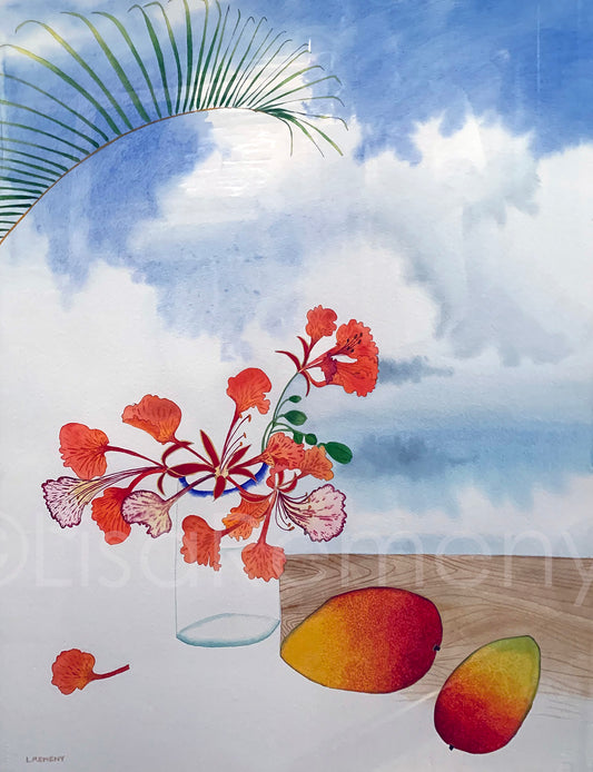 Archive - Watercolor + Ink on Paper - Still Life With Mangos and Poinciana
