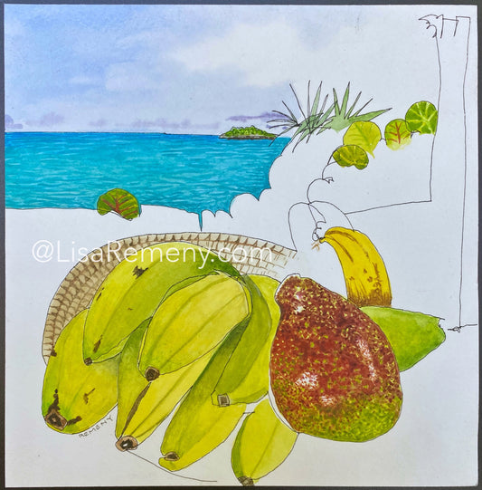 Archive - Watercolor + Ink on Paper - Cat Island Bananas x 2