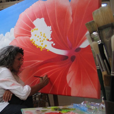 Commission 2005 Oil Painting - Hibiscus by the Bay