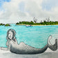 Watercolor & Ink on Paper - Mermaid Relaxing by the Creek