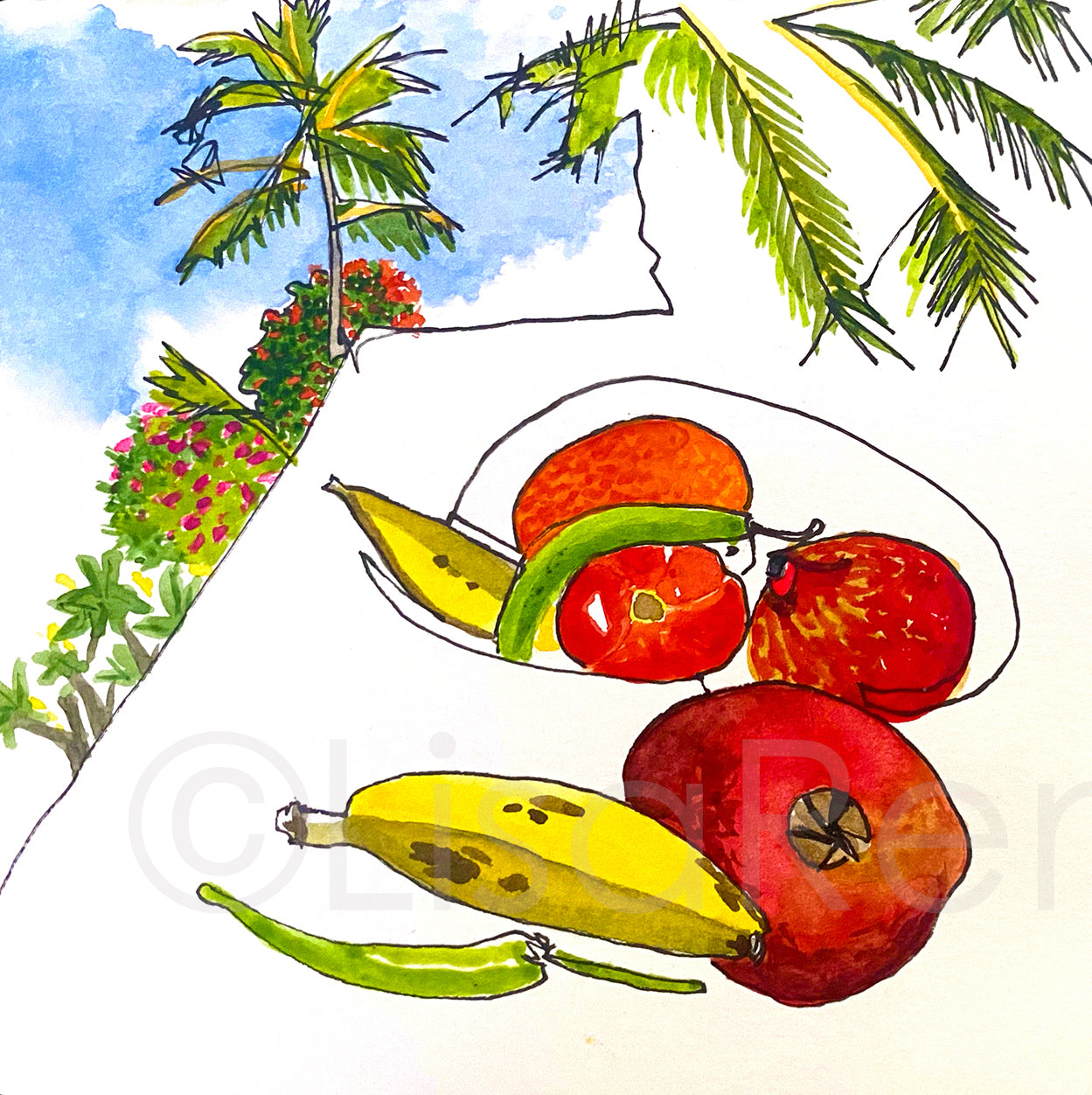 Watercolor & Ink on Paper - Still Life in India, Again