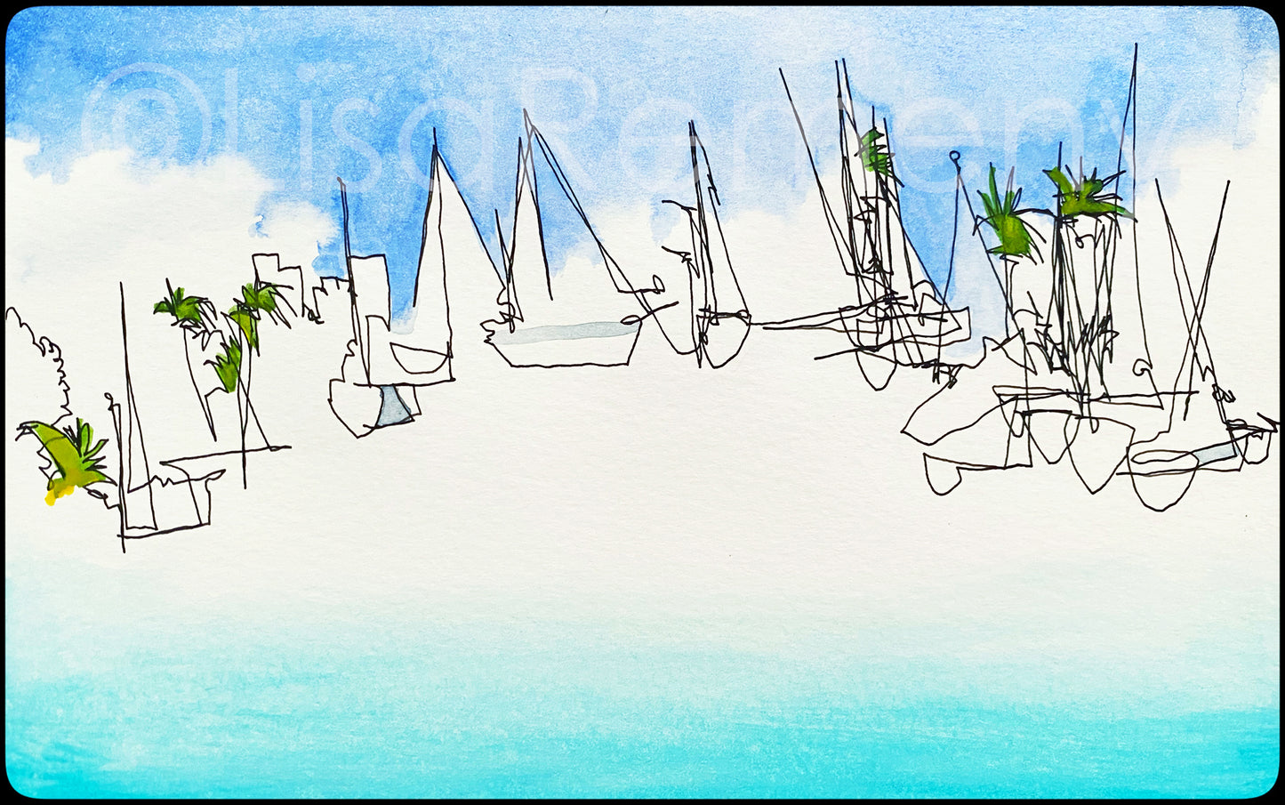 Watercolor + Ink on Paper - The Anchorage, Coconut Grove, Florida