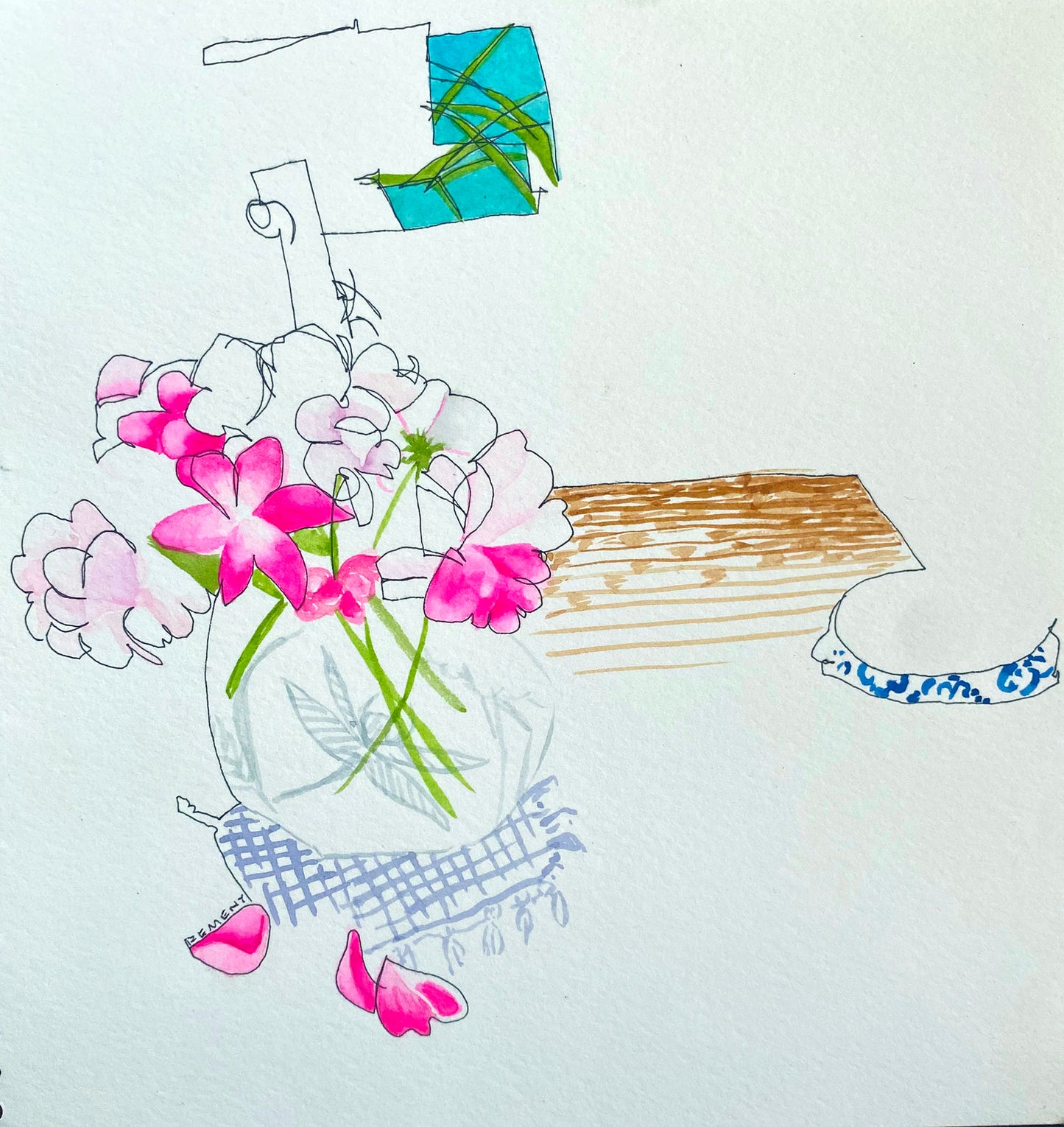 Watercolor & ink on Paper - Winter Bouquet, The Bahamas