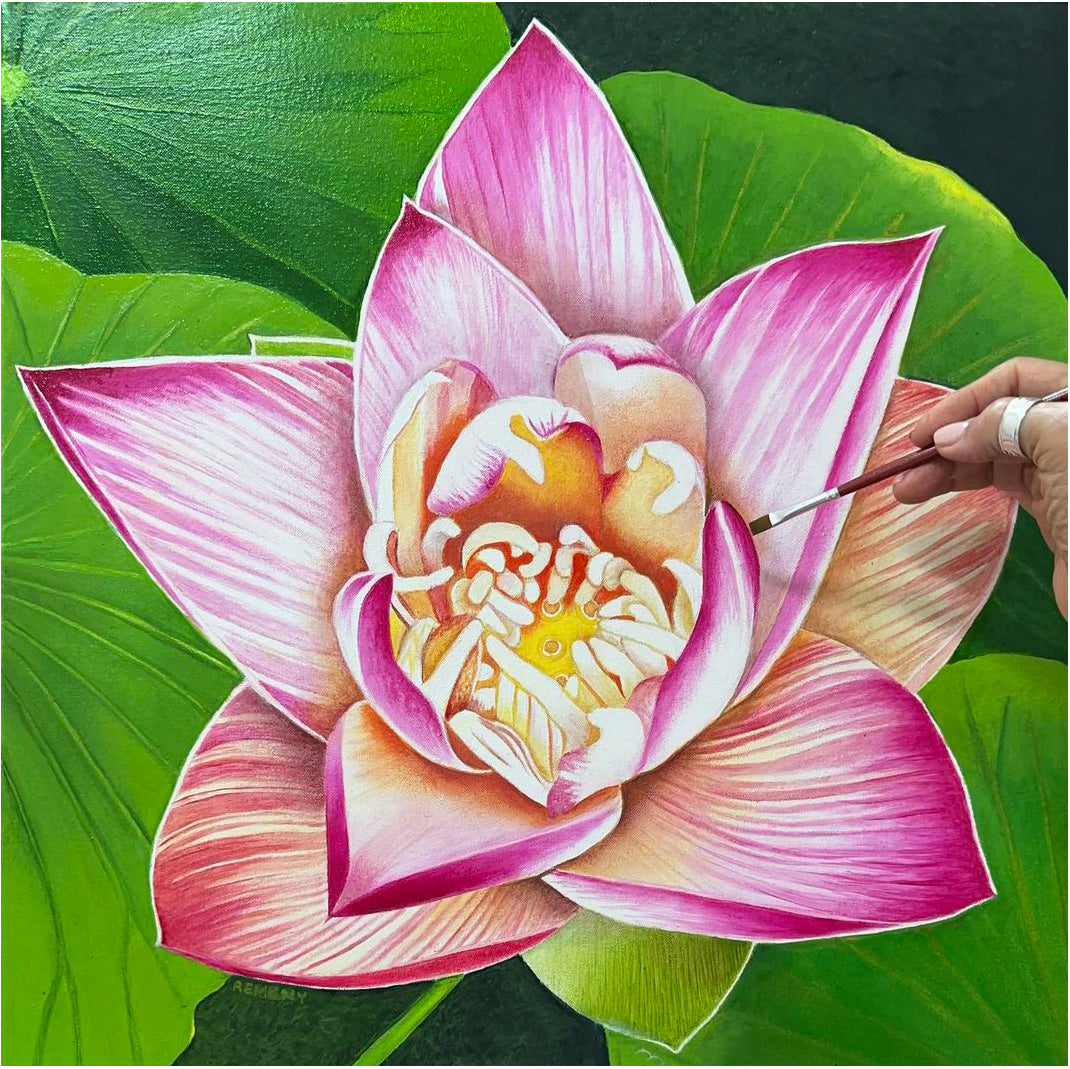 Oil Painting - Variegated Lotus