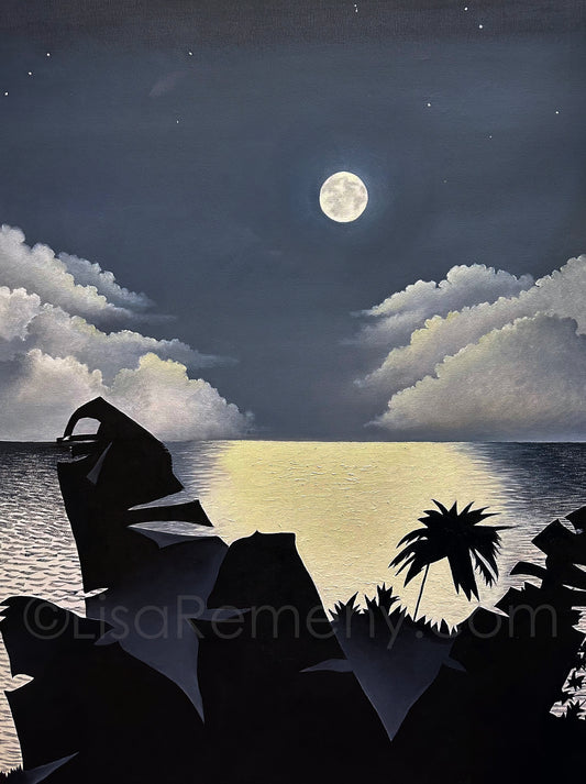 Oil Painting -OG Redux - Moon Over St. Mary, Jamaica, West Indies