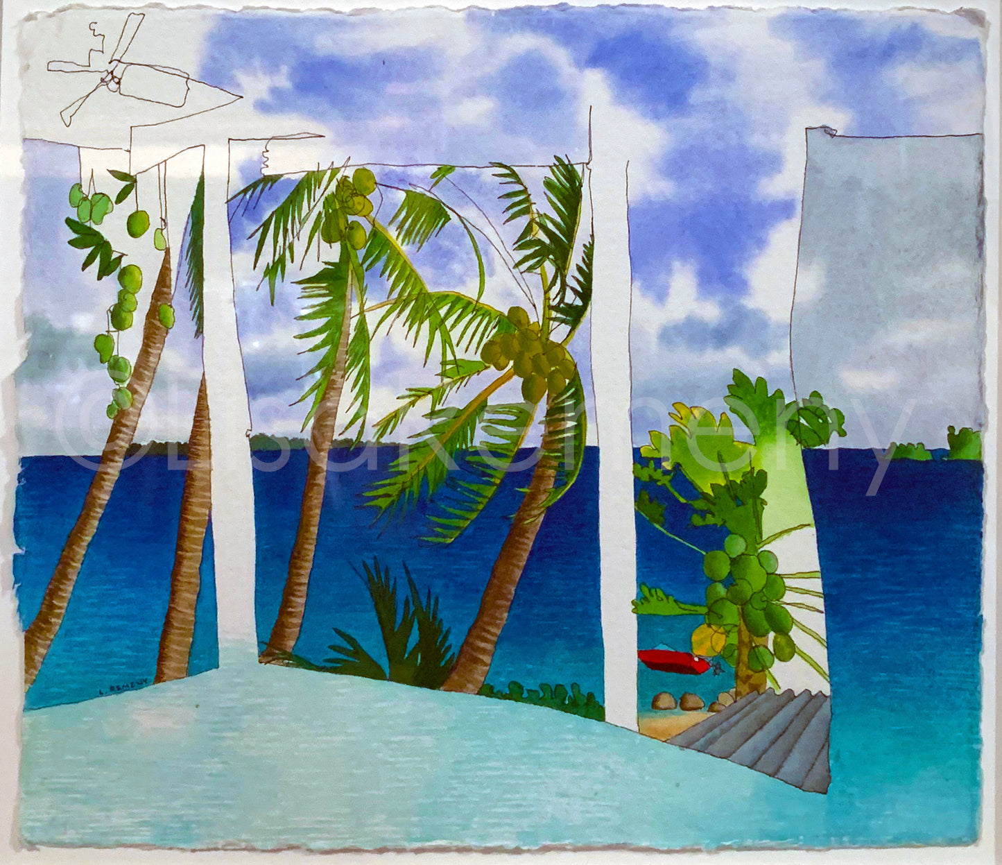 Archive - Watercolor + Ink on Paper - Coconut Grove in Taveuni, Fiji
