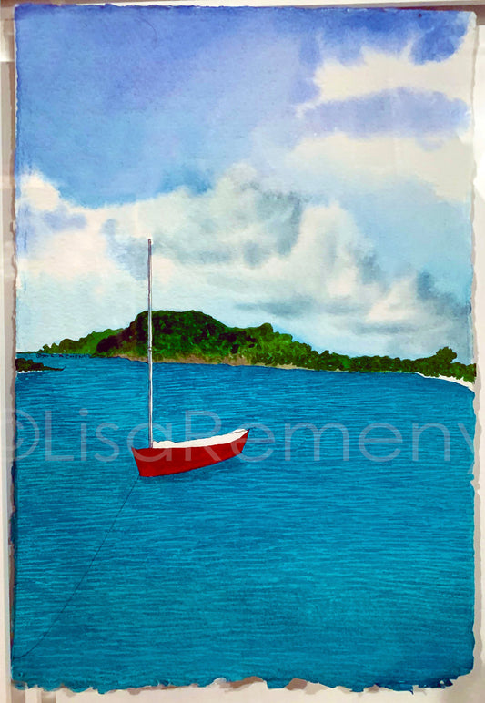Archive - Watercolor + Ink on Paper - Sailing Dinghy in Exuma