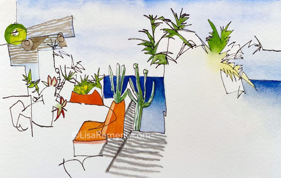 Watercolor + Ink on Paper - Still Life at Judy's Baja Bungalow