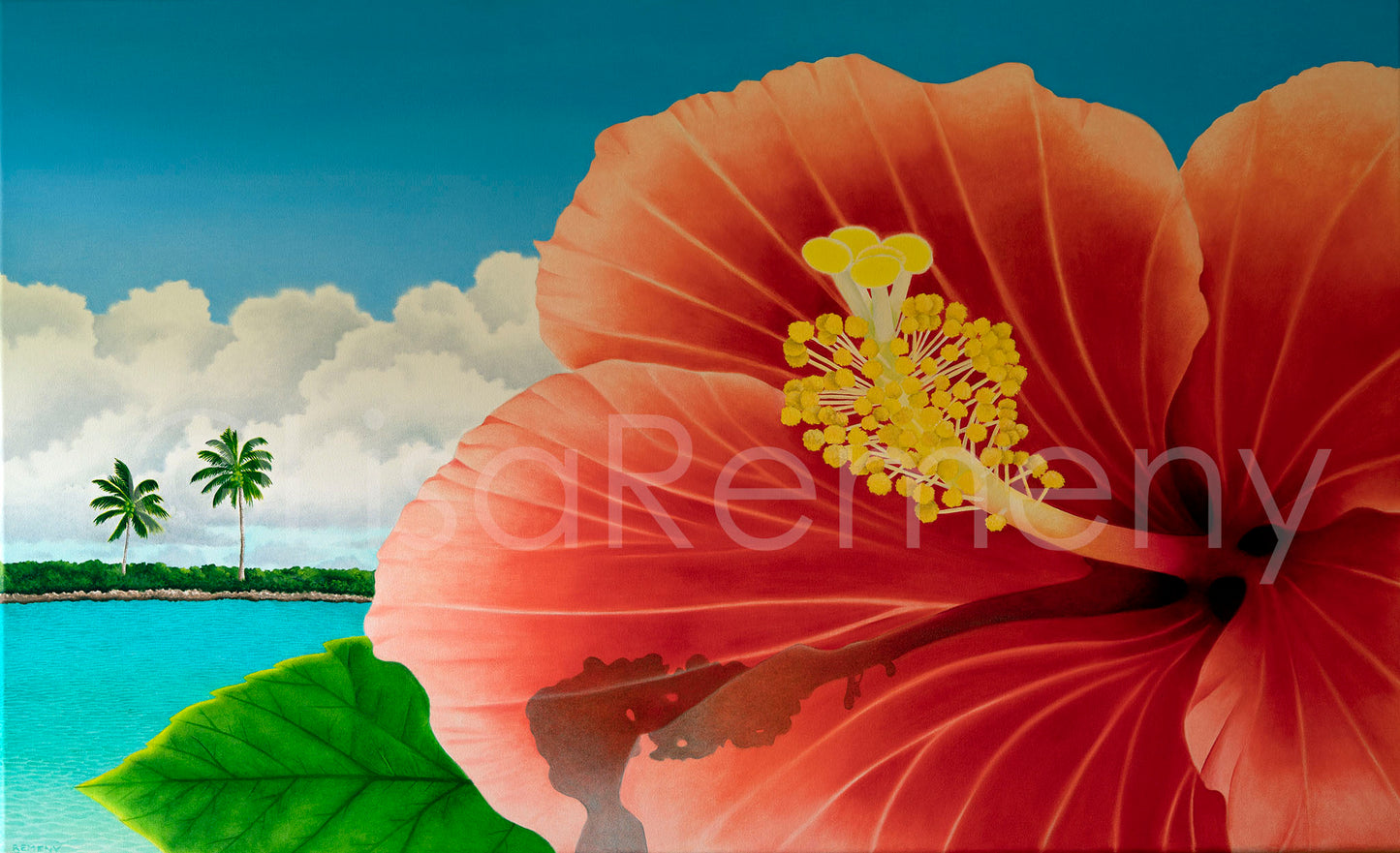Commission 2005 Oil Painting - Hibiscus by the Bay