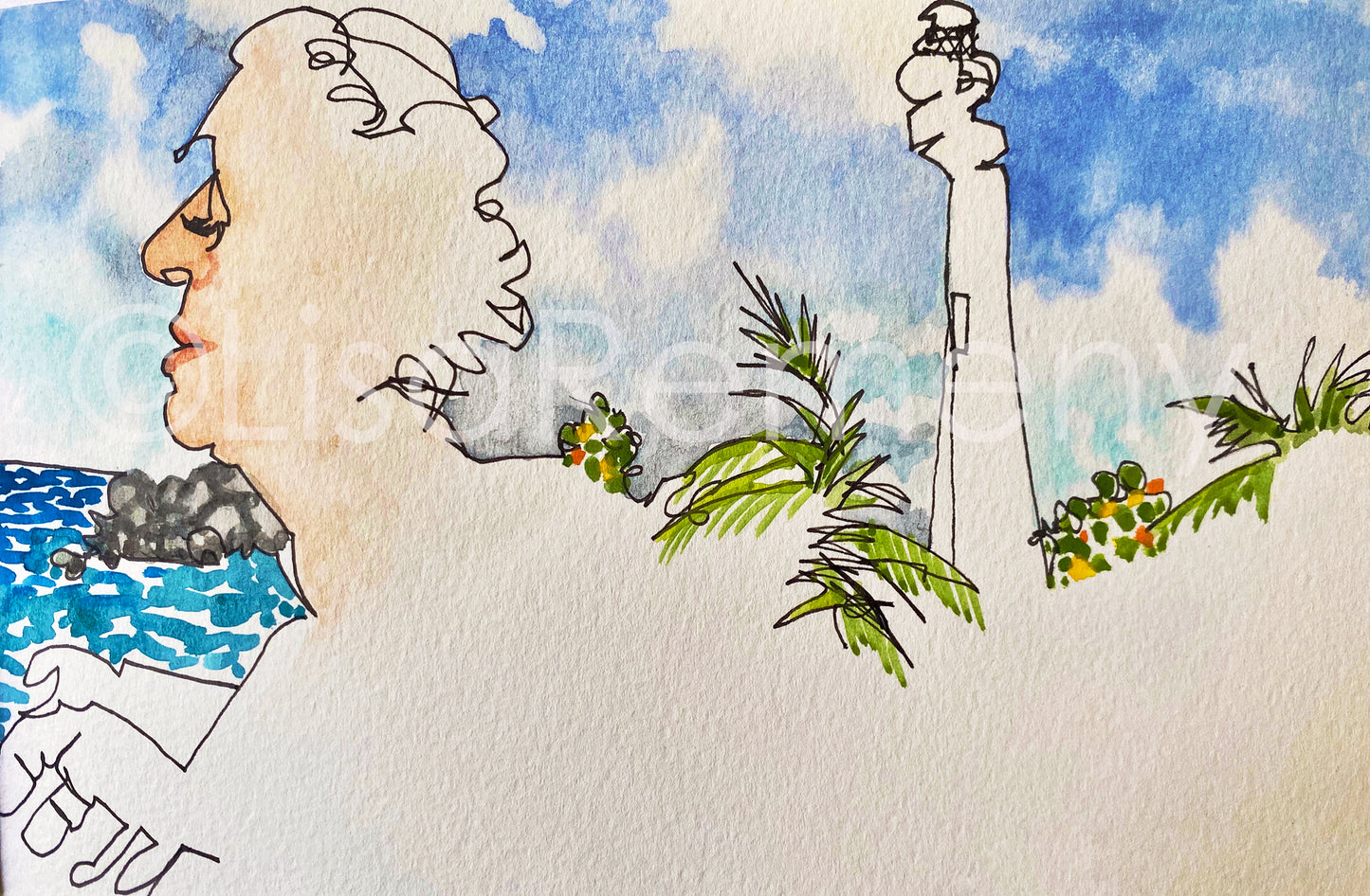 Watercolor+ Ink on Paper - Tuesdays at Cape Florida