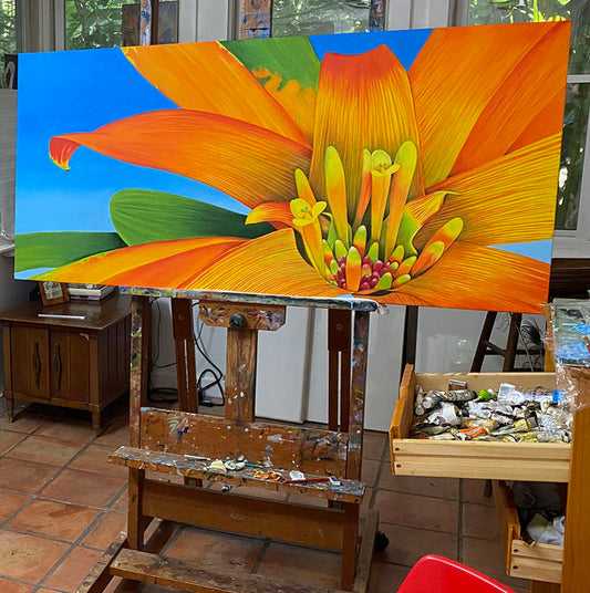 Commission 2022 Oil Painting - Big Orange Bromeliad