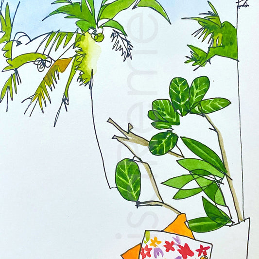 Watercolor + Ink on Paper - Reading Nook in Goa, India