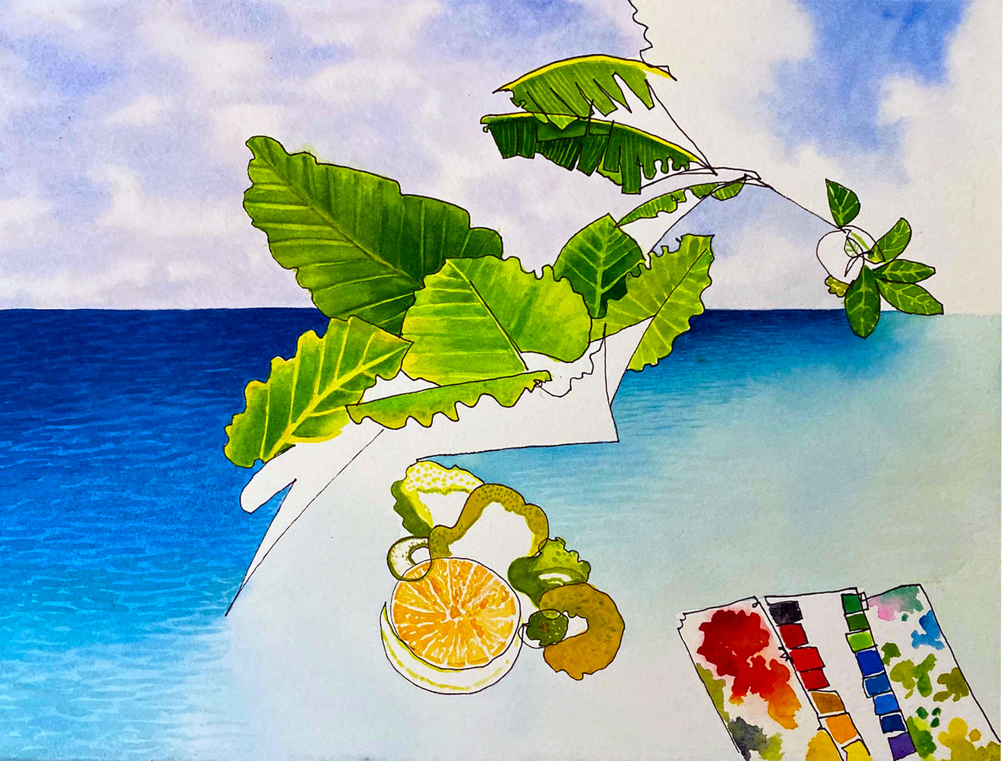 Archive - Watercolor + Ink on Paper -  2 Jamaican Kitchens